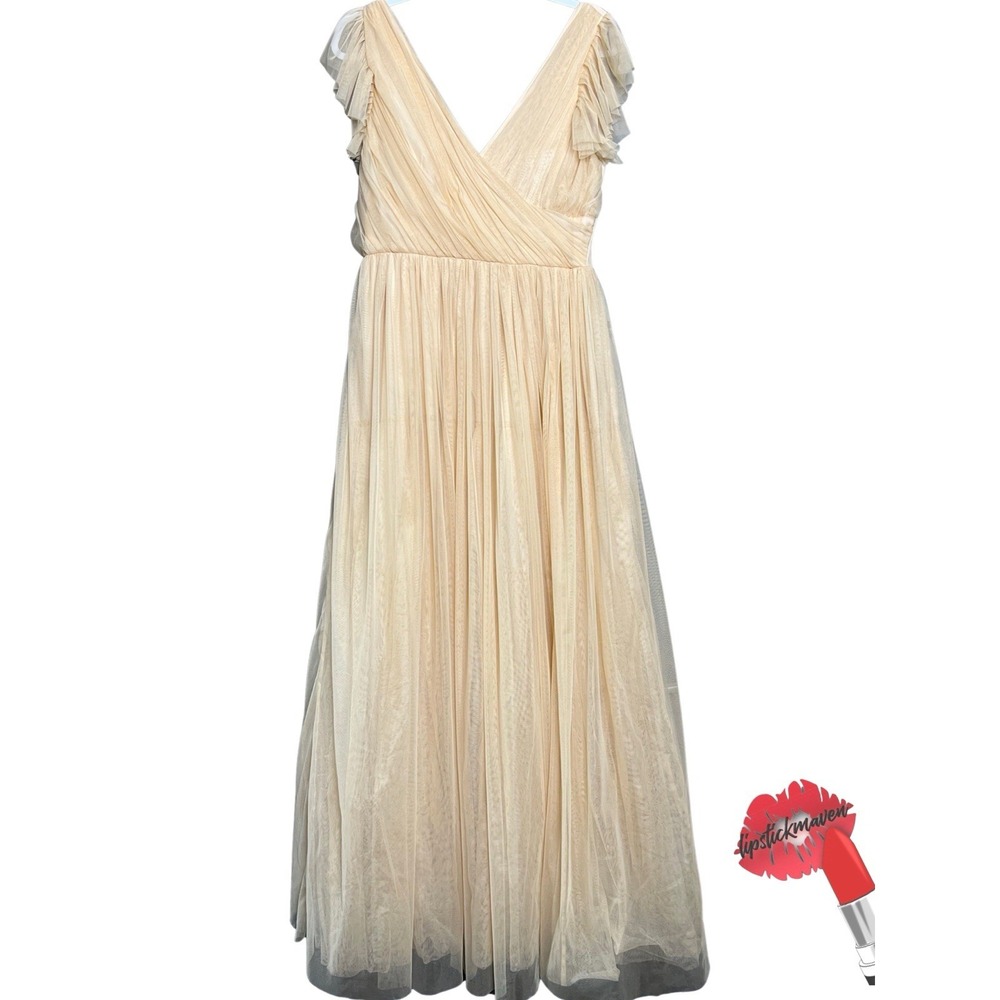 ASOS Maxi Dress Women Sz 8 Cream Fairy Bridesmaid Flutter Sleeves Formal Party